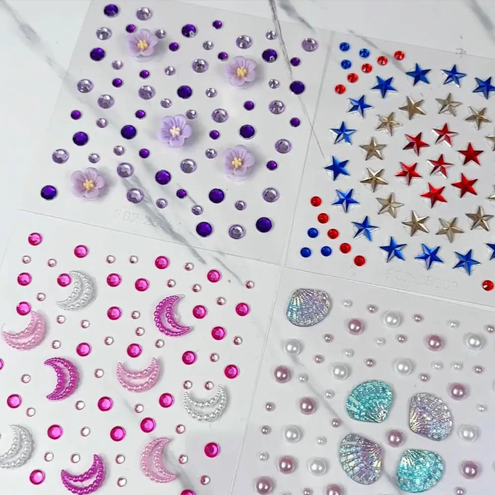 1Sheet 3D Dreamy Shell Pearl Gems Face Stickers Sparkling Mermaid Diamond Temporary Tattoos DIY Body Art Stage Makeup Rhinest
