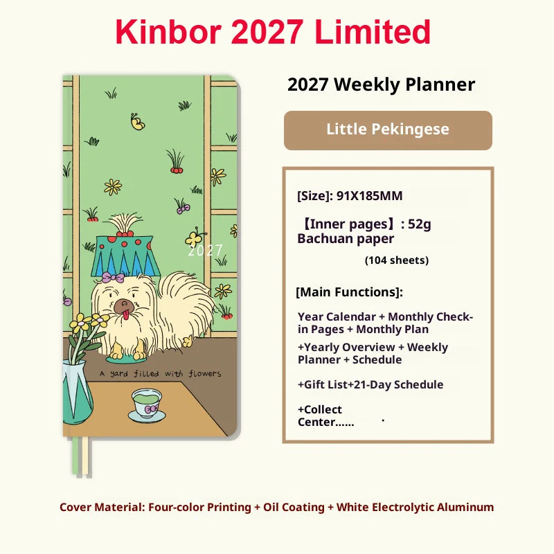 Kinbor Original Undated Weekly Planner, Illustrated Hardcover Journal with Two Pages Per Week, Portable To-Do List Notebook S