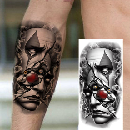 1 Sheet Evil Women Face Joker Mask Temporary Tattoos For Men Women Adults Waterproof Realistic Fake Tattoos Long Lasting Stic