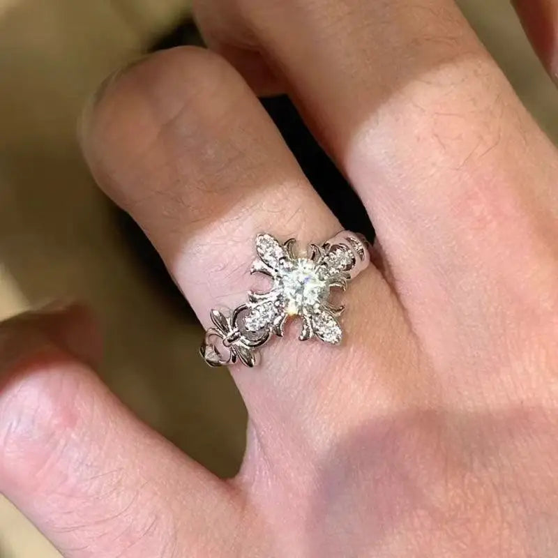 Fashion Zircon Cross Opening Rings for Women Classic Fine Jewelry Minimalist Personality Accessories