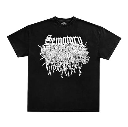 American Goth Haunted Mound Graphic T-shirt Printed Men Women Y2K Grunge Summer Short-sleeved Oversized T-shirt Streetwear To