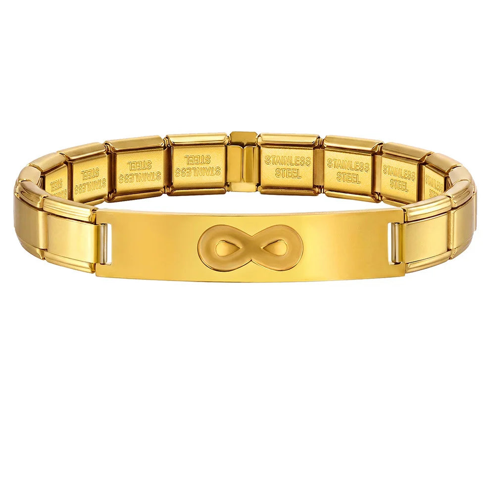 For Women Men Italian Charm Link 9mm Width Silver Gold Color Stainless Steel Bracelets on Hand DIY Making Jewelry