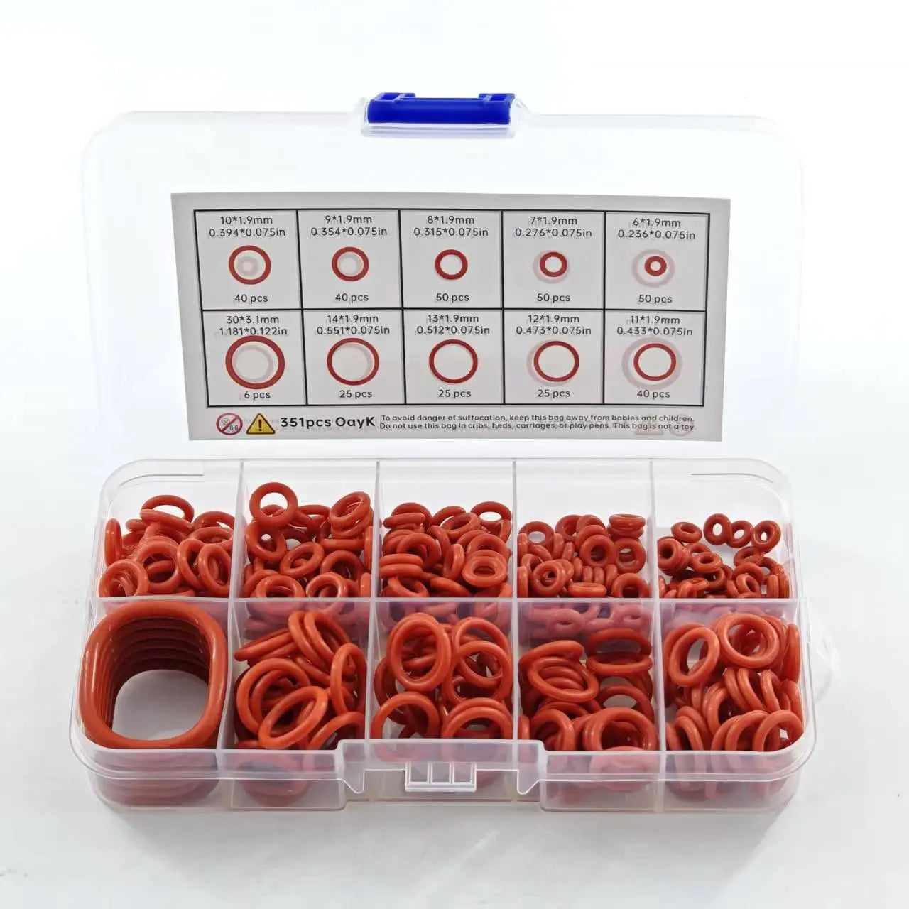 351pcs Silicone O-Ring Set, 10 Sizes, Oil and Heat Resistant, Suitable for Cars and Pipelines