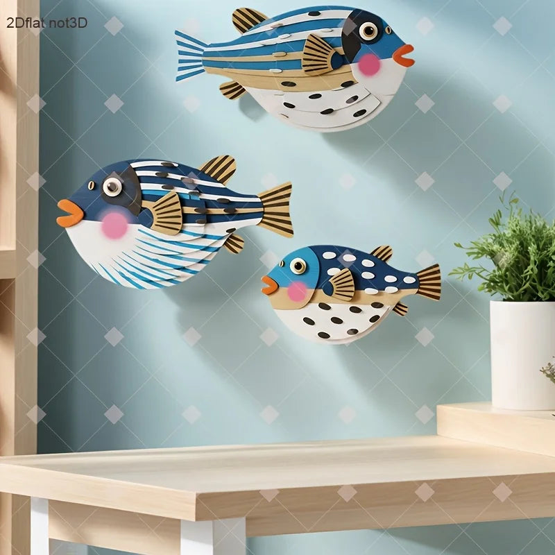 1 Set of Colorful Wooden Ocean Art Wooden Sea Fish Shells Starfish Farmhouse Style Decor Living Room Bedroom Wall Art Decorat