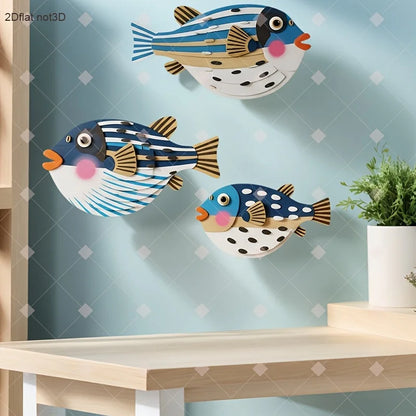 1 Set of Colorful Wooden Ocean Art Wooden Sea Fish Shells Starfish Farmhouse Style Decor Living Room Bedroom Wall Art Decorat