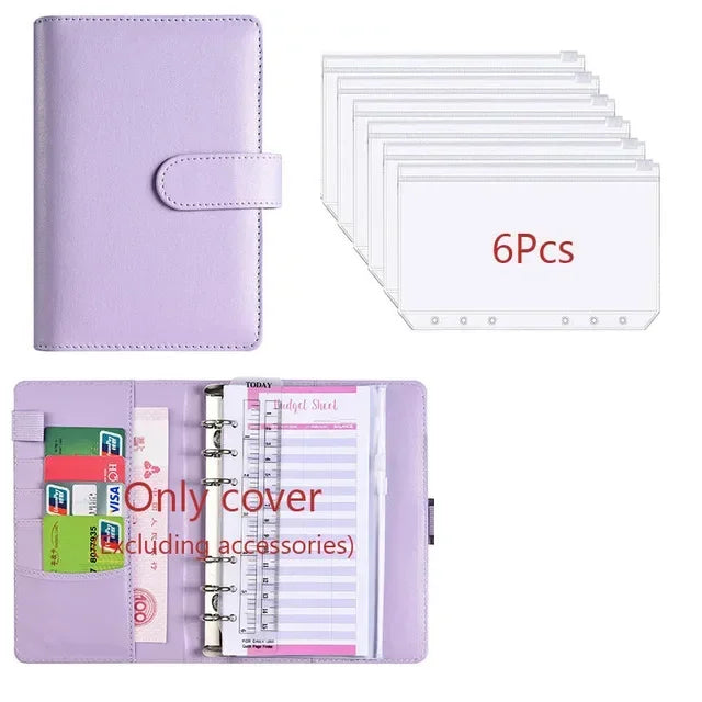 2026 A6 Binder Budget PU Leather PlannerPockets Expense Budget Sheets Notebook Cash Envelope Organizer System with Clear Zipp