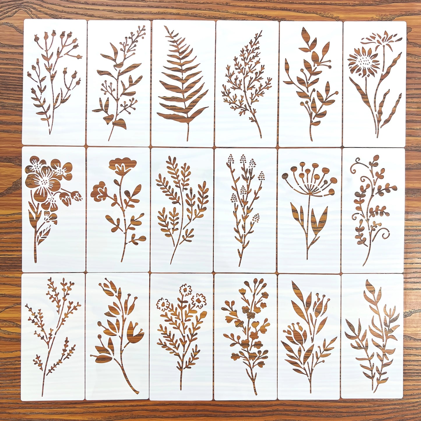 18 Pcs DIY Flower Painting Stencils, Reusable Plastic Templates for Wood, Fabric, Paper - Spray Paint & Graffiti Craft Suppli