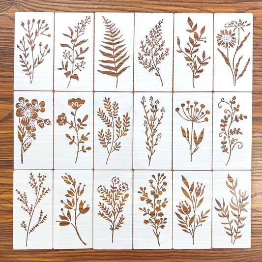 18 Pcs DIY Flower Painting Stencils, Reusable Plastic Templates for Wood, Fabric, Paper - Spray Paint & Graffiti Craft Suppli