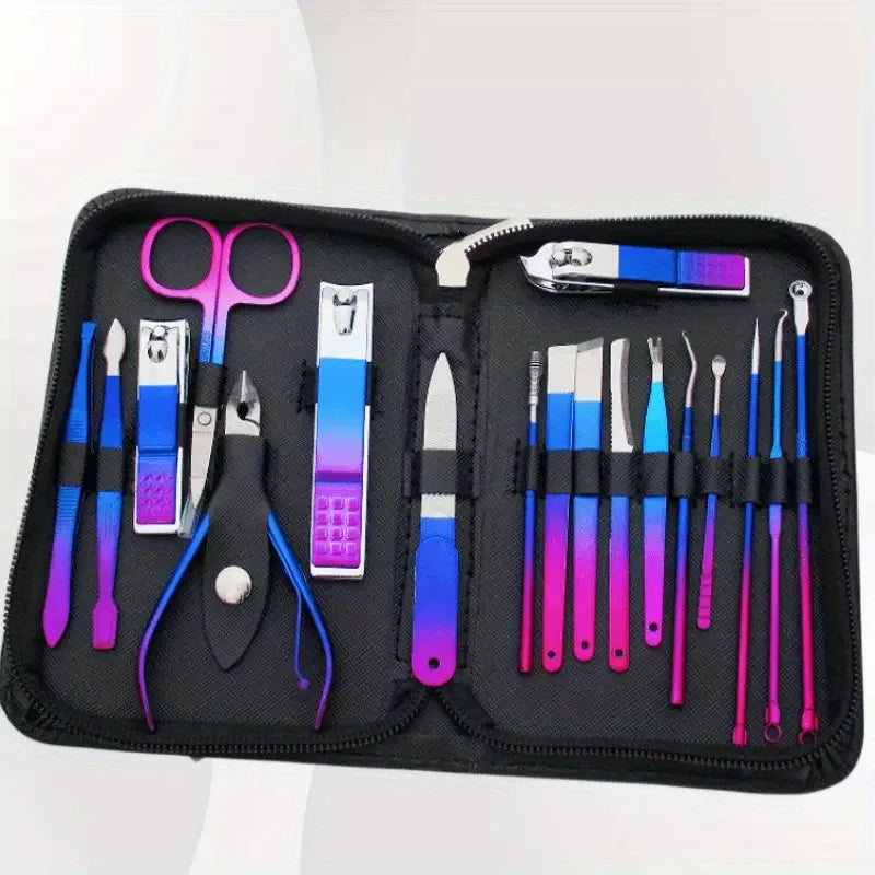 9-18pcs Set Professional Stainless Steel Manicure & Pedicure Kit Precision Nail Care with Travel Case with Nail Clipper Sciss