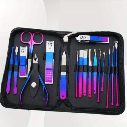 9-18pcs Set Professional Stainless Steel Manicure & Pedicure Kit Precision Nail Care with Travel Case with Nail Clipper Sciss