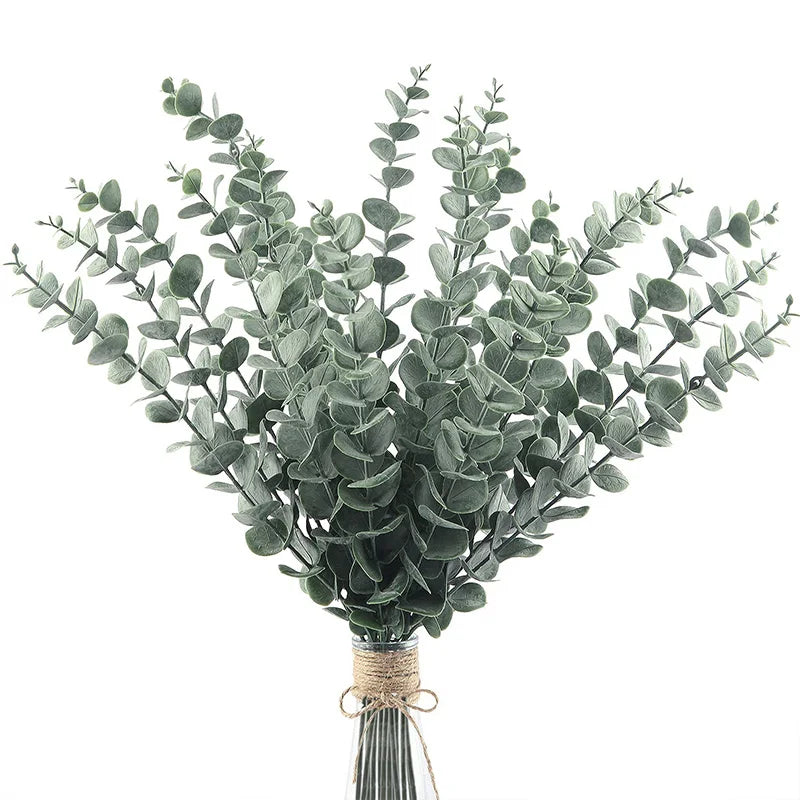 20pcs Artificial Eucalyptus Stems Leaves Green Eucalyptus Branches Fake Plants for Wedding Centerpieces Christmas Navidad Dec