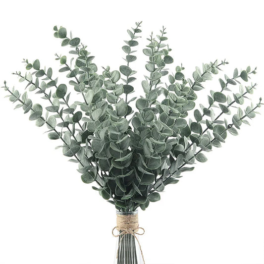 20pcs Artificial Eucalyptus Stems Leaves Green Eucalyptus Branches Fake Plants for Wedding Centerpieces Christmas Navidad Dec