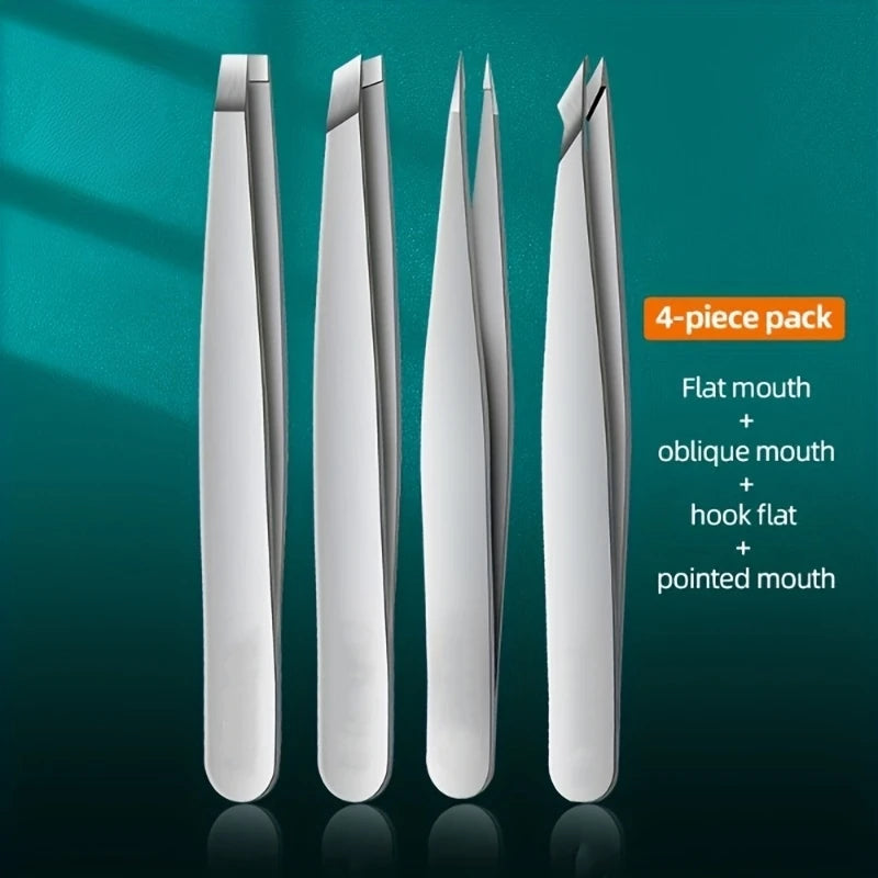 Ouriner Eyebrow Tweezers Set 4 Pcs Stainless Steel Eyebrow Forceps Professional Beauty Tool Set For Facial Hair Inward Growin