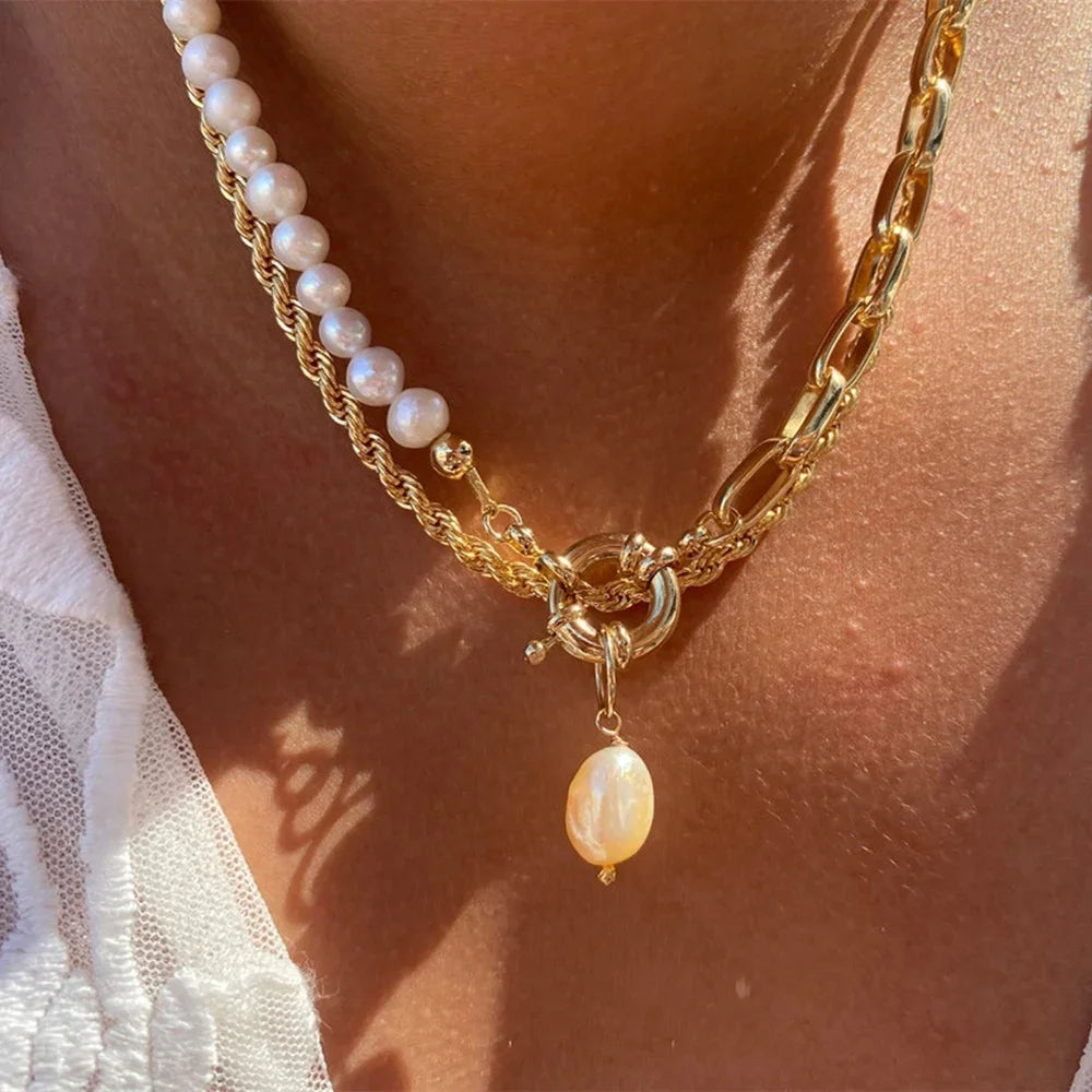 Vintage Punk Gold-plate Thick Chain Head Portrait Coin Pendant Necklace For Women Fashion Multilevel Geometric Hip Hop Jewelr