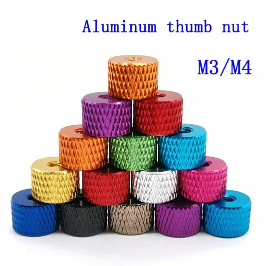 10pcs M3 M4 Aluminum Thumb Nut Knurled Hand Round Nuts Anodized 11 Colors