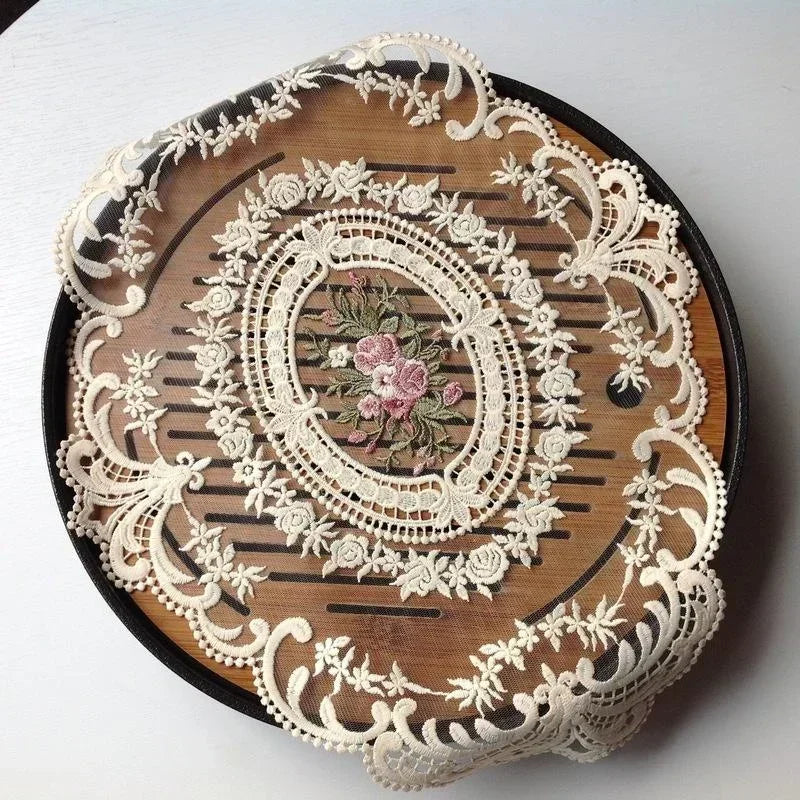 European Oval Lace Embroidery Coaster Bedroom Study Kitchen Cup Table Mat Food Fruit Plate Cover Decoration