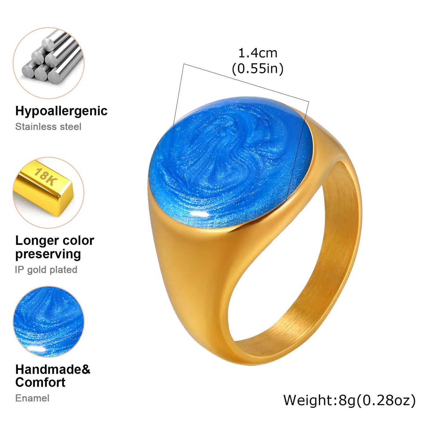 Chunky Open Twist Stackable Rings for Women, Blue Geometric Bold Enamel Crossover Statement Ring Band Waterproof - RC-947G07-