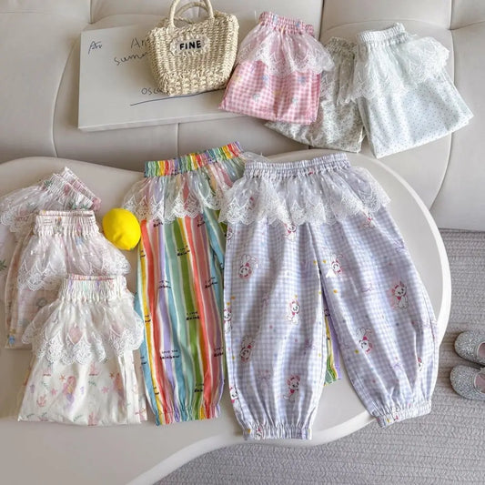 Korean Version New 2026 Summer Children's and Girl's Clothing 2-7 Years Old Fashion Versatile Lace Pants