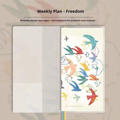Kinbor Original Undated Weekly Planner, Illustrated Hardcover Journal with Two Pages Per Week, Portable To-Do List Notebook S