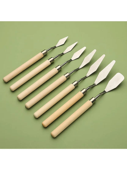 7Pcs 1-3Sets stainless Steel Oil Painting Knife Artist Spatula Art Tools stationery Cake baking supplies painting drawing cut
