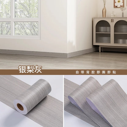 1 Roll Thickened Imitation Wood Grain Skirting Wall Stickers, Self-adhesive Living Room Bedroom Wall Corner Decoration - Silv