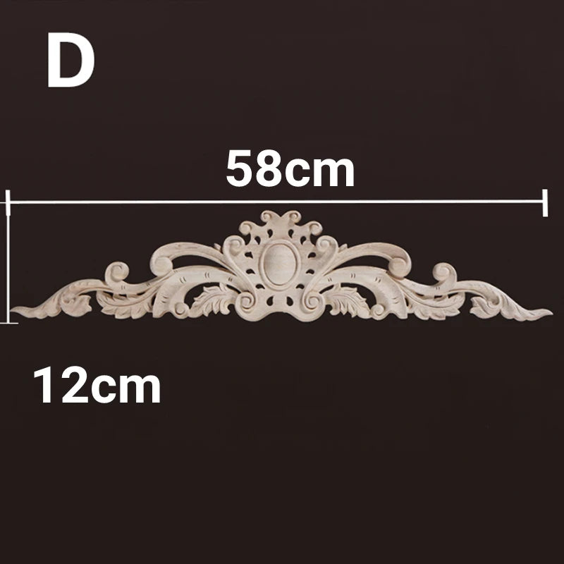 Wood Appliques and Onlays Natural Furniture Wall Door Woodcarving Decorative Long Flower Wooden Figurines Crafts Corner Frame