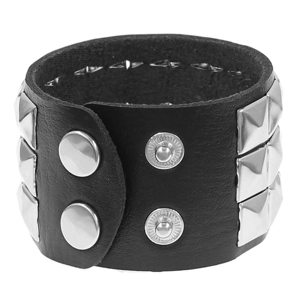 Black Leather Goth Square Washer Rivet Bracelet Cuff Wristband Gothic Punk Bracelets For Armbands Men Women