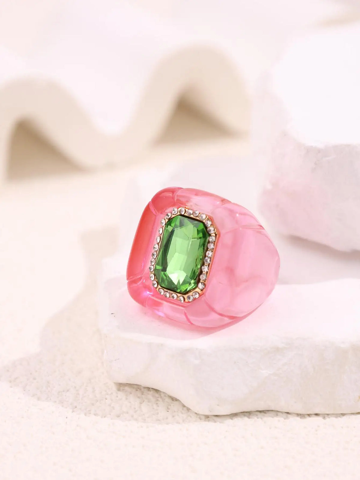 Colorful Diamond-Studded Gemstone Resin Ring Sparkling, Unique, Fashionable Women's Jewelry Perfect for Parties Banquets NEW