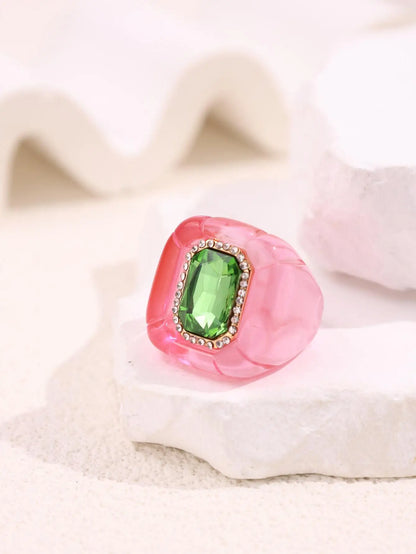 Colorful Diamond-Studded Gemstone Resin Ring Sparkling, Unique, Fashionable Women's Jewelry Perfect for Parties Banquets NEW