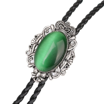 Bolo Tie Western Cowboy Opal Rodeo Leather Necktie