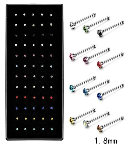 Fashion Crystal Stainless Steel Nose Stud Piercing for Women Hypoallergenic 1.8mm Nose Ring Straight/L/Screw Shaped Body Jewe