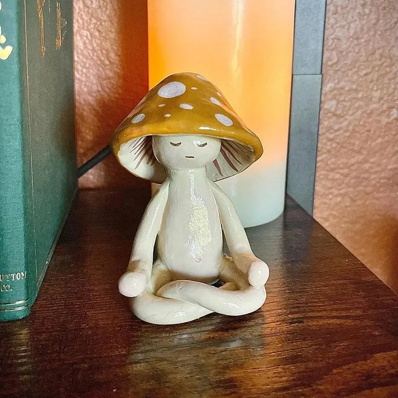 Cute Meditation Yoga Mushroom Desktop Ornaments Resin Craft Decors Home Living Room Decorations Garden Courtyard Creative Orn