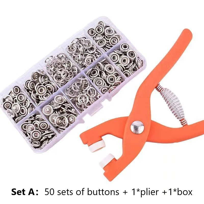 Snaps Buttons Pliers Set Snap Fasteners Kit Tool Sewing Buttons Press Studs Snap for Installing Clothes Bags - 1set E