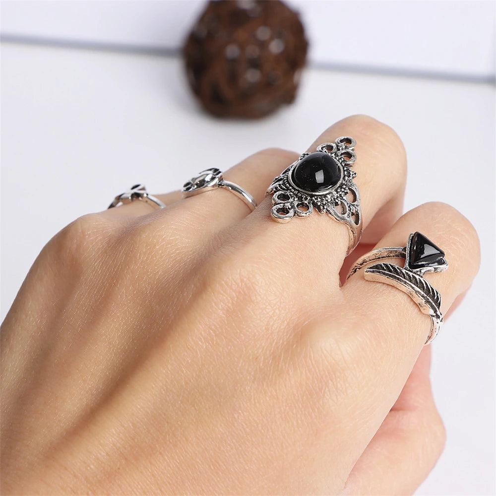 20Pcs/Lot Vintage Bohemia Geometry Flowers Leaf Rings For Charm Women Mix Style Color Fashion Jewelry Gift Accessories