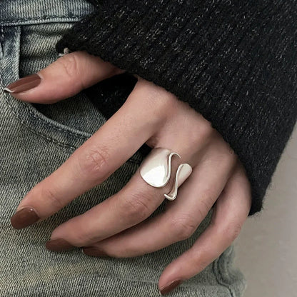 925 Sterling Silver Rings for Women Couple Minimalist Handmade Simple Big Open Ring Party Prevent Allergy Jewelry Holiday Gif
