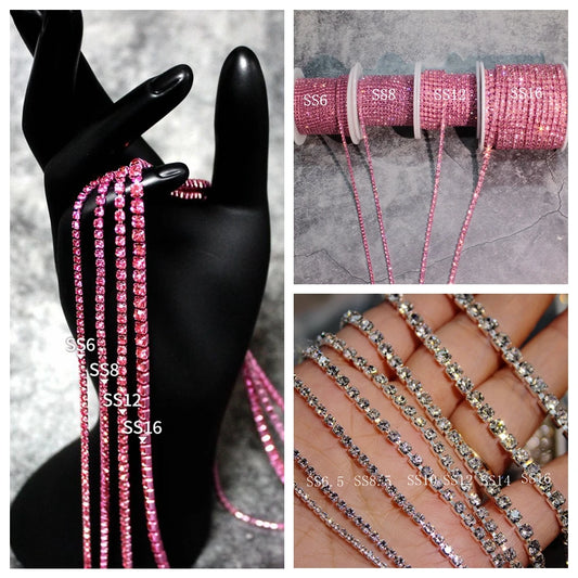 Rhinestones Chain Roll Tassel 1/10Yard Crystal Ribbon Strass Banding Sew On Gold Rhinestone Trim Strip Cup Chains For Needlew