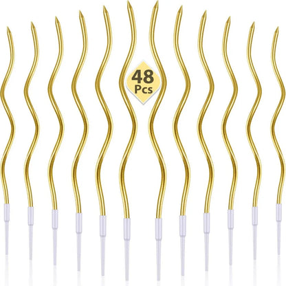 12/48pcs/1case Birthday Candles Spiral Cake Candles Long Thin Cake Candles For Wedding Party And Cake Decoration - Gold Curve