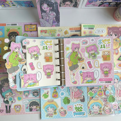 1/6PCS Cute Cartoon Sweet Cool Girl Stickers Hand Account Diary Notebook Planner Scrapbook DIY Decorative Stickers