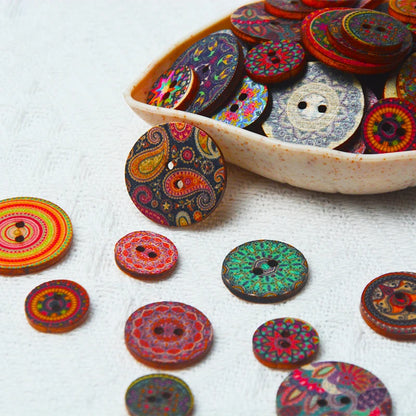 50pcs Retro Wooden Buttons 2 Holes Handwork Sewing Scrapbook Clothing Bosian Style Button DIY Crafts Accessories Decor