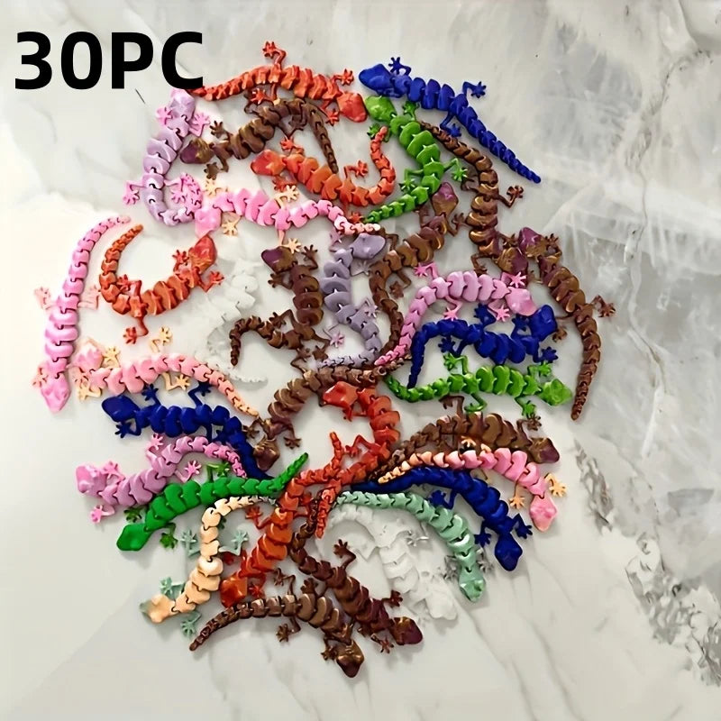 30 pc 3d printed movable joint lizards, colorful and realistic reptile decorations, durable plastic desktop ornaments ons - l