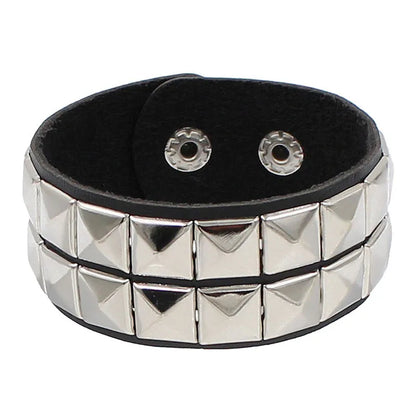 2023 New Gothic Punk PU Leather Bracelet 3 Row Cuspidal Spikes Rivet Chains Bracelet For Women Men' Friends Jewelry