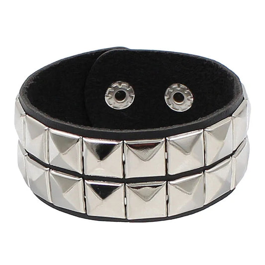 2023 New Gothic Punk PU Leather Bracelet 3 Row Cuspidal Spikes Rivet Chains Bracelet For Women Men' Friends Jewelry