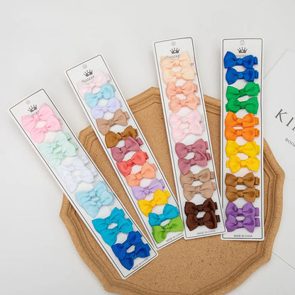 12Pcs/Lot Solid Color Grosgrain Ribbon Bowknot Kids Hair Clips Handmade Bows Baby Girls Barrettes Hairpins Photo Props Gift S