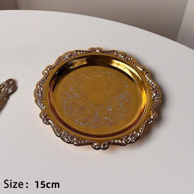 Retro Luxury Silver Plated Plates Cake Dessert Tray High Tea Snack Fruit Dish Jewelry Storage Tabletop Decor Home Hotel Suppl