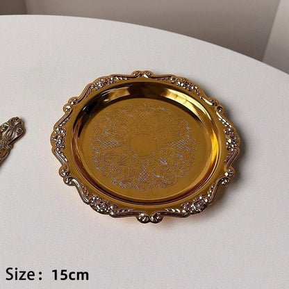 Retro Luxury Silver Plated Plates Cake Dessert Tray High Tea Snack Fruit Dish Jewelry Storage Tabletop Decor Home Hotel Suppl