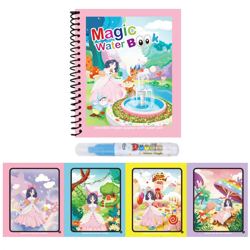 1pc Reusable Water Drawing Book Magic Water Book Mess-Free Magic Painting Pad with Refillable Water Pen Learning Education To