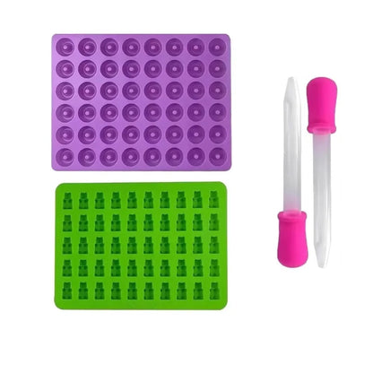 Gummy Bear Molds Silicone Mini Chocolate Candy Mold for Kid with 2 Droppers Including Dinosaur Bear Hearts Donut Shape - CD S