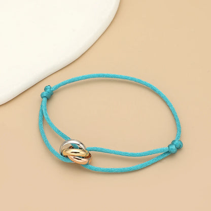 Simple Fashion Unisex Bracelet 3 Metal Round Circle Accessory Adjustable Men's Rope Bracelet for Women Jewelry Gifts - lake b