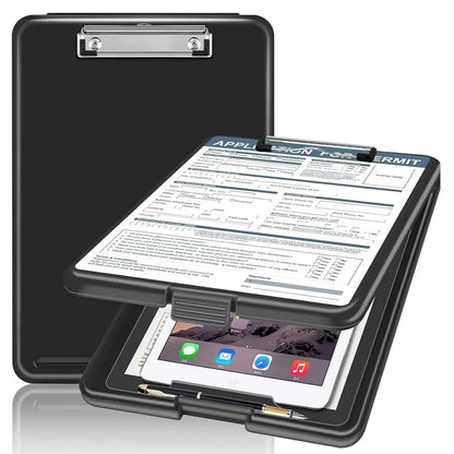 Black Plastic Writing Board - With Storage Box, Slim Design, Suitable for Home and Office, Memo Clipboard - Black (Style 8008