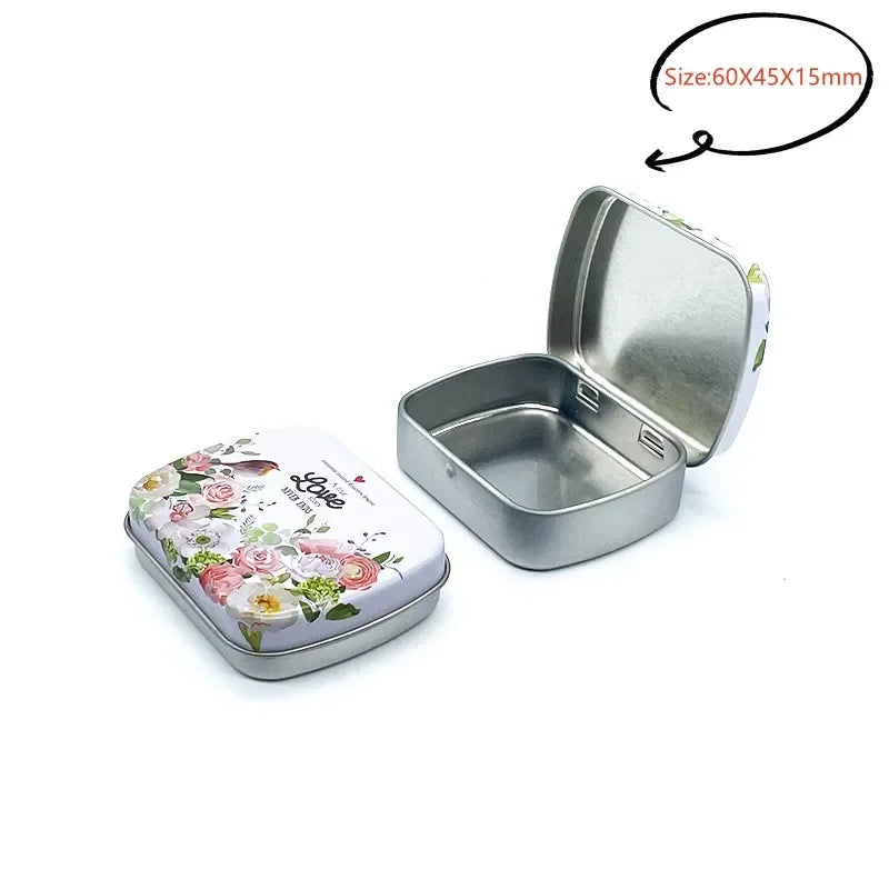 New Square Tin Storage Boxes Small Metal Storage Box Silver Jewelry Keys Coins Metal Box Tin Wedding Candy Storage Tin Can - 